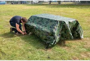 5 x 8 m Tarpaulin Waterproof Heavy Duty Cover Camping Ground Sheet Caravan Furniture Multipurpose 10 Bungee Balls Camo 85 GSM