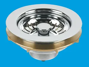 McAlpine BSW-BR-CP 1.5" Basket Strainer Waste 113mm Chrome Plated Brass Flange Spring-Loaded Plug Backnut Model