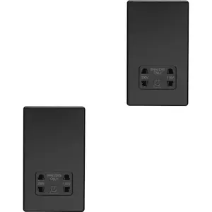 2 PACK 230V 115V Twin Shaver Socket Wall Plate SCREWLESS MATT BLACK Bathroom