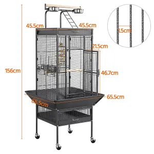 Yaheetech Black Metal Bird Cage with Playtop and Casters