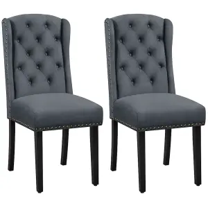 Yaheetech 2pcs Button Tufted Dining Chairs with Wood Legs Dark Grey