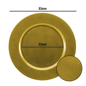 simpa 6PC Metallic Gold Glitter Decorative Reusable Plastic Charger Plates 33cm Dia