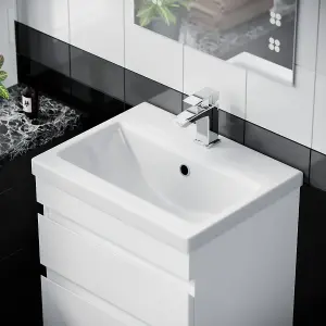 Nes Home Hardie 500mm 2 Drawer White Wall Hung Vanity Cabinet and Basin Sink Unit