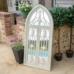 Large Decorative Orleans Garden Mirror - Green French Distressed Wood, Metal & Glass Decor