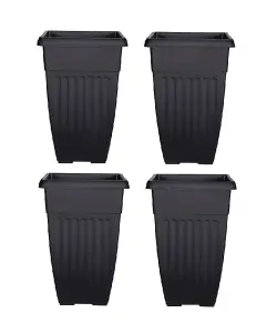 4 x 55cm Tall Athens Plant Pot Flared Garden Plastic Patio Flower Planter Black Colour