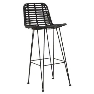 Interiors by Premier Black Natural Rattan Bar Chair, Contemporary Cane Dining Chair, Durable Rattan Bar Chair, Strong Bar Chair