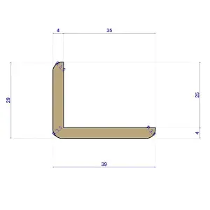 Solid Oak L-Bead 39 x 29mm - 0.9m Length - Unfinished