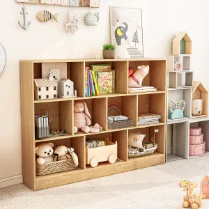 COSTWAY 10-Cube Bookshelf 140CM Wood Display Shelf 3-Tier Storage Organizer