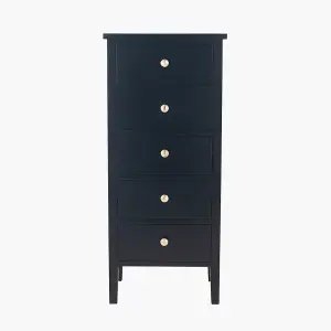 Satin Black Wood 5 Drawer Tall Boy