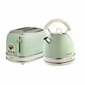 Ariete ARPK11 Vintage Retro Dome Kettle & Toaster Set, 1.7 Litre Kettle, 2 Slice Toaster, Green