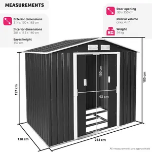 Shed with Gable Roof - steel, foundation included, 214 x 130 x 185 cm - grey/white