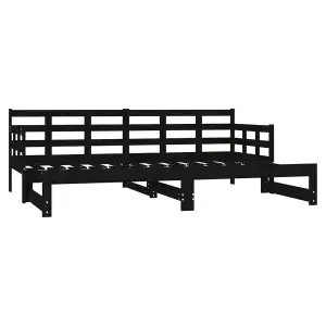 Berkfield Pull-out Day Bed Black Solid Wood Pine 2x(90x200) cm