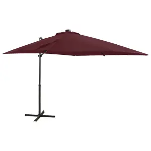 Berkfield Cantilever Umbrella with Pole and LED Lights Bordeaux Red 250 cm