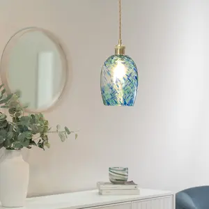 ValueLights India Green Confetti Glass Easy Fit Ceiling Pendant Light Shade - LED Bulb Included