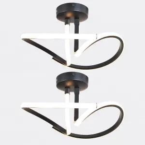 First Choice Lighting Set of 2 Matt Black LED Swirl Ceiling Lights