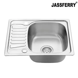 JASSFERRY Inset Kitchen Sink Stainless Steel Single 1.0 Bowl Reversible Drainer 580 x 480 mm