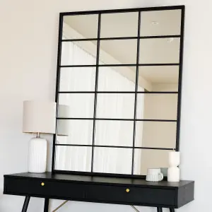 Jobu home - Kyo - Black Metal Rectangle Lattice Window Mirror - 120cm x 95cm