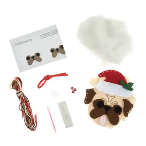 FELT KIT PUG S/HAT - Felt Decoration Kit: Pug in Santa Hat - Trimits