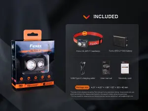 Fenix HL32R-T Black, USB-C Rechargeable Head Torch - 800 lm - 132m Beam - Li-Poly Battery - 3x AAA Compatible - IP66 Weatherproof