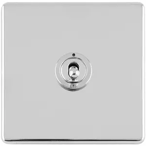 1 Gang Single Retro Toggle Light Switch SCREWLESS POLISHED CHROME 10A 2Way Lever