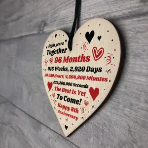 8th Anniversary Gift Husband Wife Wedding One Year Mr Mrs Gift Wood Heart