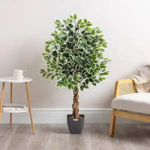 Artificial Variegated Ficus Tree Realistic Faux House Plant in Pot 4ft