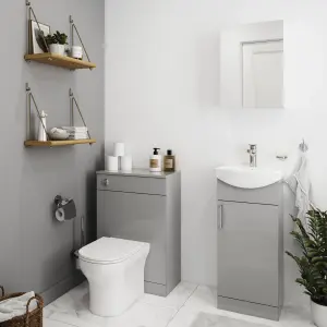 Veleka Gloss Grey Freestanding Cloakroom vanity unit & basin set (W)400mm (H)880mm