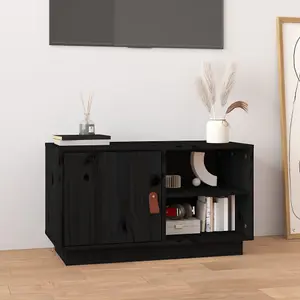 Berkfield TV Cabinet Black 70x34x40 cm Solid Wood Pine