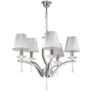 Luminosa ORCHESTRA 5 Light Chandeliers with Shades Chrome, K9 Crystals With Fabric 60x50cm