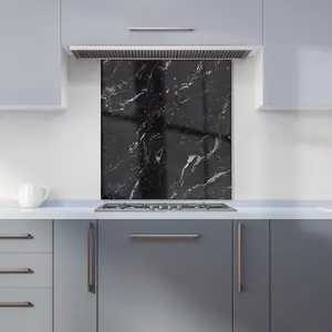 Polished Black Quartz Effect Premium Glass Kitchen Splashback W600mm x H750mm