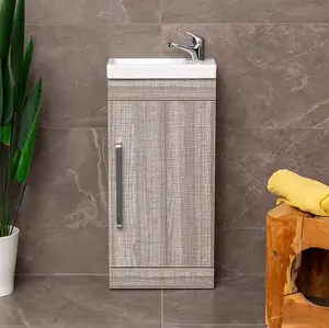 Novela 400mm Grey Wood Effect Floorstanding Cloakroom Vanity Unit