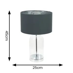 ValueLights Jessy Glass with Silver Trim Table Lamp with Charcoal with Chrome Inner Lamp Shade