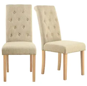 Hallowood Furniture Buttoned Cream Fabric Dining Chair (KD, Pair)