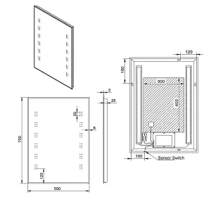 SunDaze 500 x 700mm Illuminated Bathroom LED Mirror Lights Sensor Switch Anti-Fog Demister