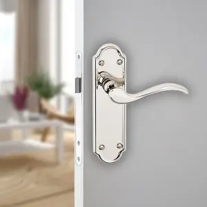 URBNLIVING 170mm Length 12 Pcs Lisbon Metal & Polished Nickel Latch Door Plain Handles Set