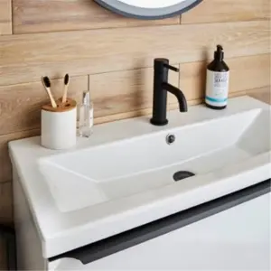 Bathroom 800mm Wall Mounted Drawer Unit, Ceramic Basin & Frame  Sonoma Oak - (Central) - Brassware Not Included