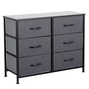 Black Chest Of Drawers With Metal Frame, 6 Large Deep Fabric Drawers Organiser Storage