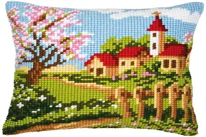 CUSHION CHURCH - Cross Stitch Kit: Cushion: Country Church - Vervaco