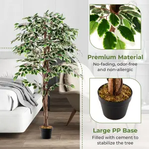 Costway 160 CM Artificial Ficus Tree Fake Faux Greenery Potted Plant with 1008 Leaves