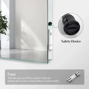 EMKE LED Bathroom Mirrors Shaver Socket with Extra Fuse, Dimmable, Demister, 500x700mm Wall Mounted Mirror