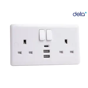 Deta Vimark Switched Socket 2-Gang + 3 USB Ports 13A