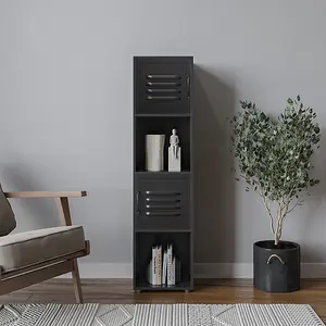 URBNLIVING 120cm Height 4 Cube Bookcase Black Metal Door Display Storage Unit Shelving Cupboard  Black