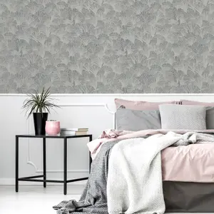 Arthouse Ginkgo Grey/Silver Wallpaper