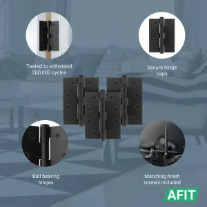 AFIT Matt Black Door Hinges - 4 Inch / 102mm  Internal Fire Door Hinges - 1.5 Pairs