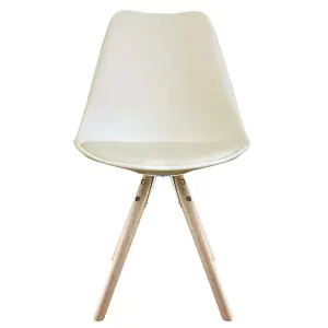 Soho Vanilla Plastic Dining Chair with Pyramid Light Wood Legs