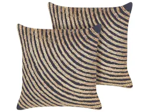 Set of 2 Cushions BERGENIA Jute 45 x 45 cm Striped Tufted Light Wood-Black