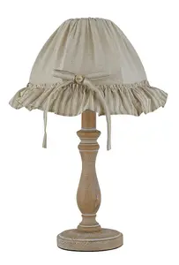 Luminosa CHERRY Table Lamp with Round Tapered Shade Wood, Cotton Lampshade 27 22x41cm