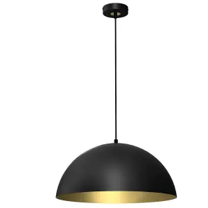 Milagro Beta Hand Made Designer Pendant Lamp 45cm 1xE27 In Matt Black With Gold Interior