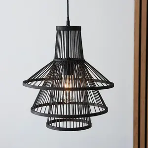 Luminosa Minato Single Pendant Ceiling Lamp, Dark Bamboo, Matt Black