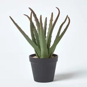 Homescapes Aloe Vera Artificial Succulent in Black Pot, 30 cm Tall